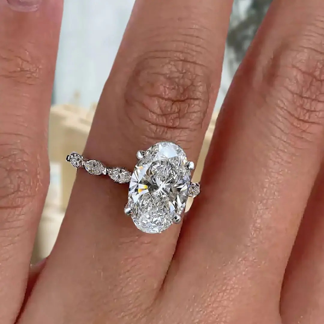 3.8CT Oval & Marquise Cut VVS Moissanite S925 Silver Engagement Ring