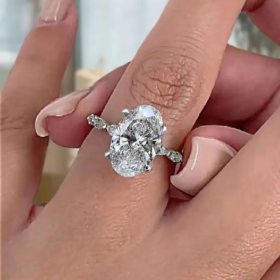 3.8CT Oval & Marquise Cut VVS Moissanite S925 Silver Engagement Ring
