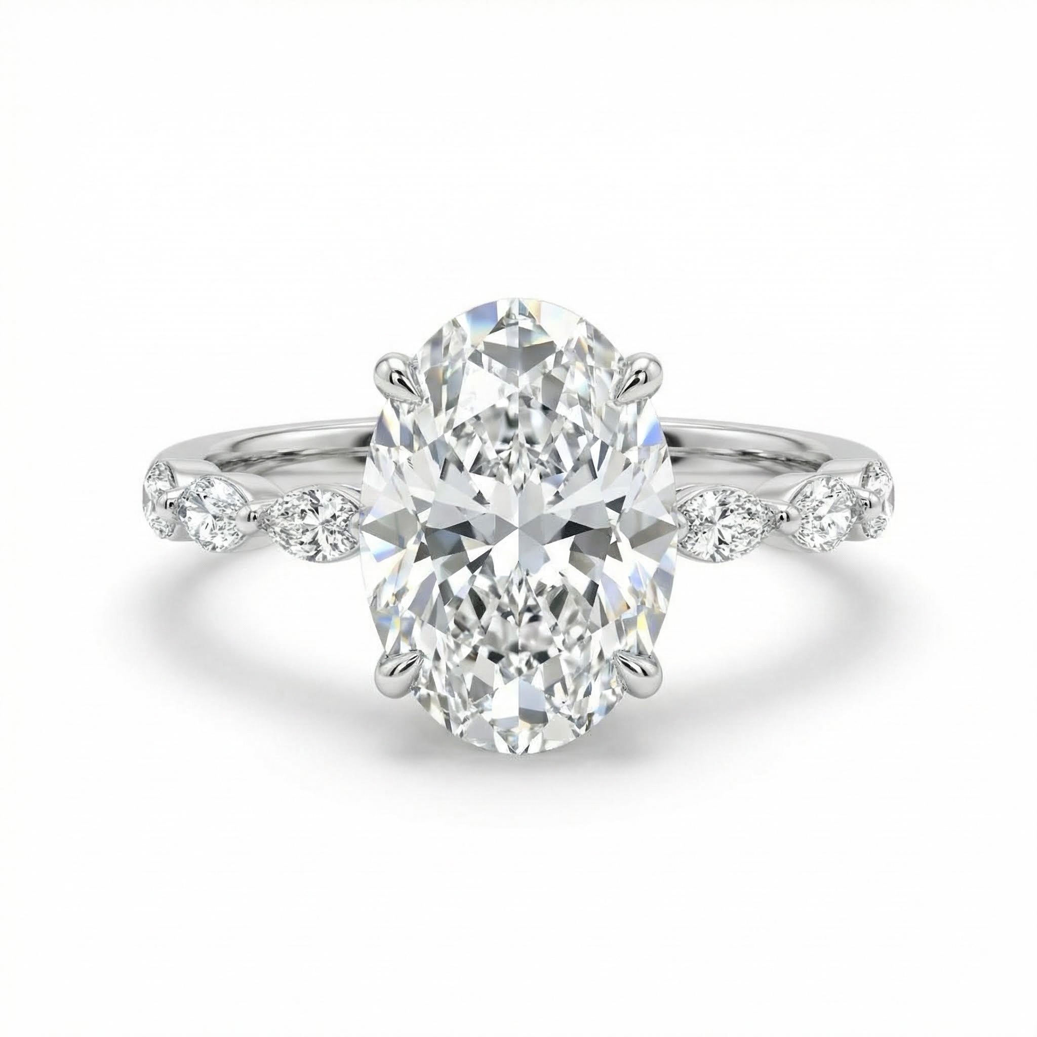 3.8CT Oval & Marquise Cut VVS Moissanite S925 Silver Engagement Ring