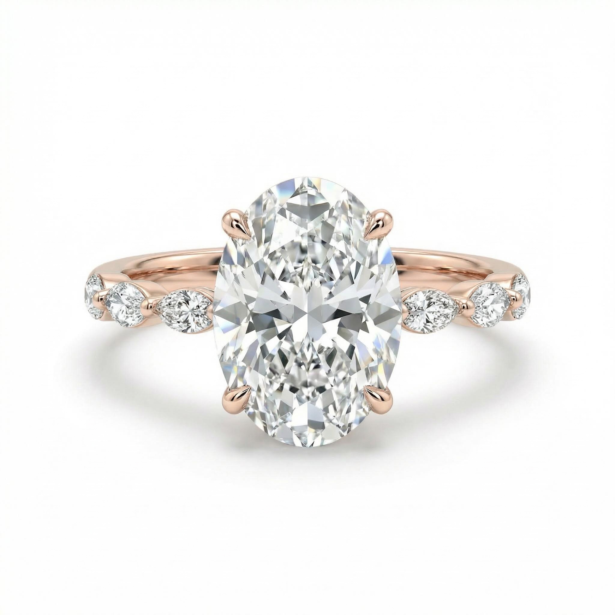 3.8CT Oval & Marquise Cut VVS Moissanite S925 Silver Engagement Ring