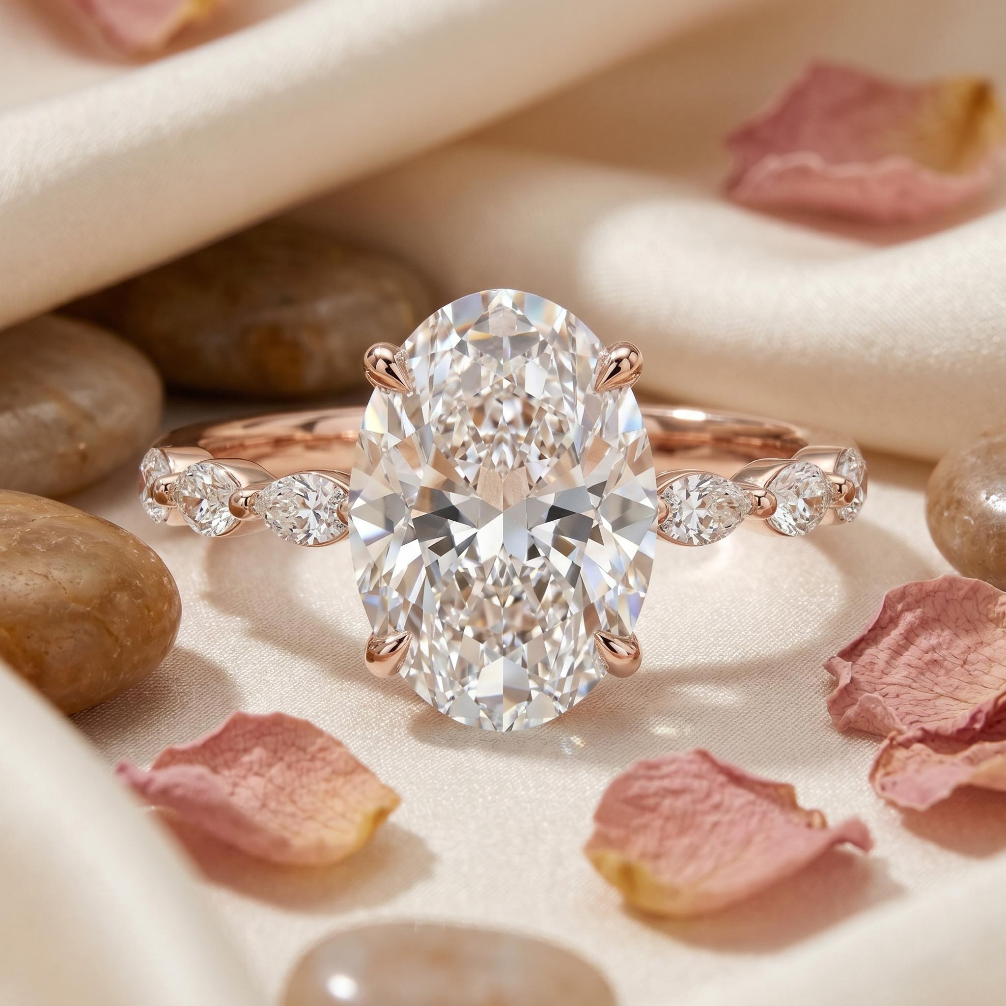 6.42ct. tw. Oval & Marquise Cut VVS Moissanite S925 Silver Engagement Ring 6.42ct. tw. Oval & Marquise Cut VVS Moissanite S925 Silver Engagement Ring