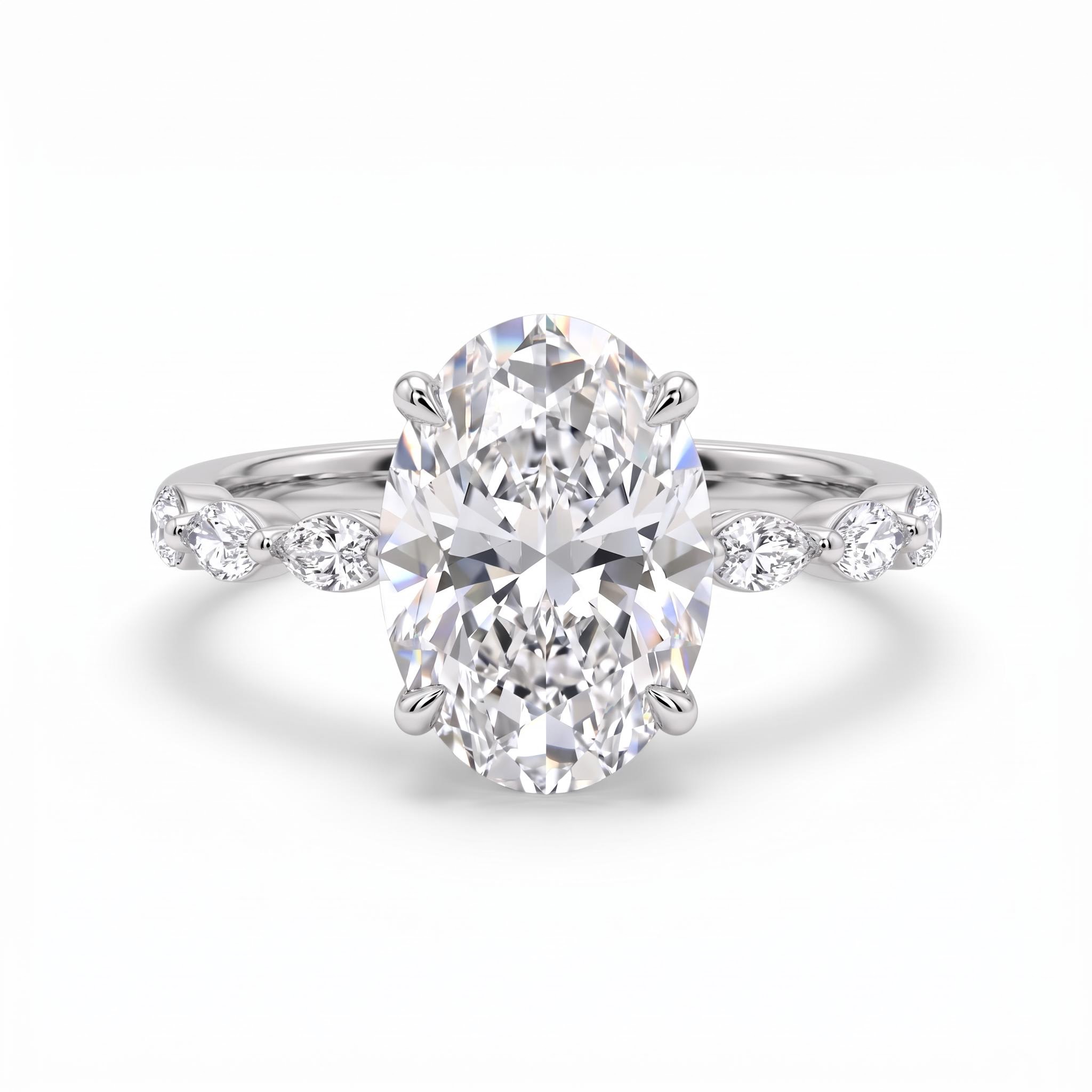 6.42ct. tw. Oval & Marquise Cut VVS Moissanite S925 Silver Engagement Ring 6.42ct. tw. Oval & Marquise Cut VVS Moissanite S925 Silver Engagement Ring