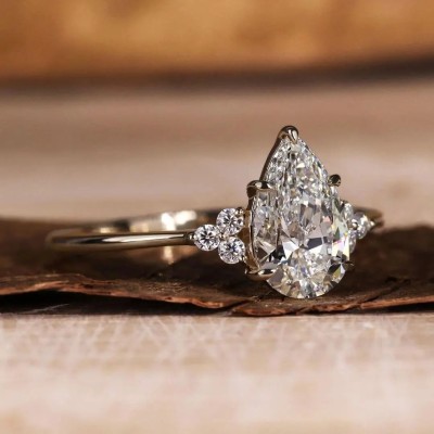 2.15CT Pear & Round Cut  VVS Moissante S925 Silver Engagement Ring