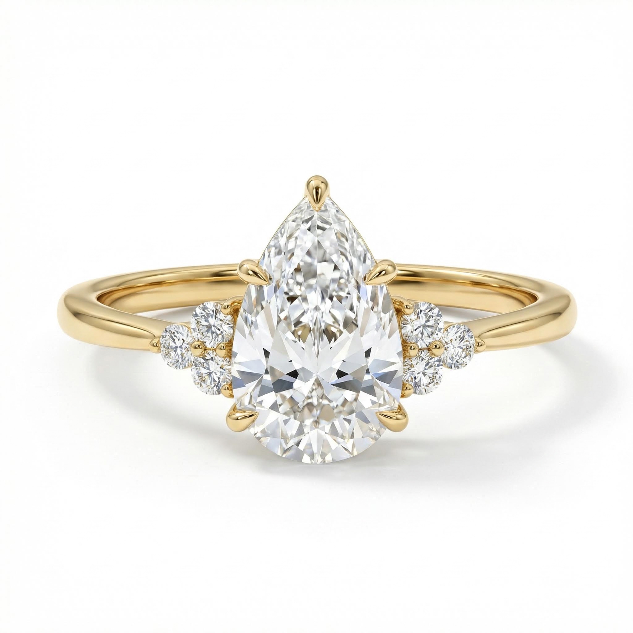 2.15CT Pear & Round Cut VVS Moissanite S925 Silver Engagement Ring 2.15CT Pear & Round Cut VVS Moissanite S925 Silver Engagement Ring