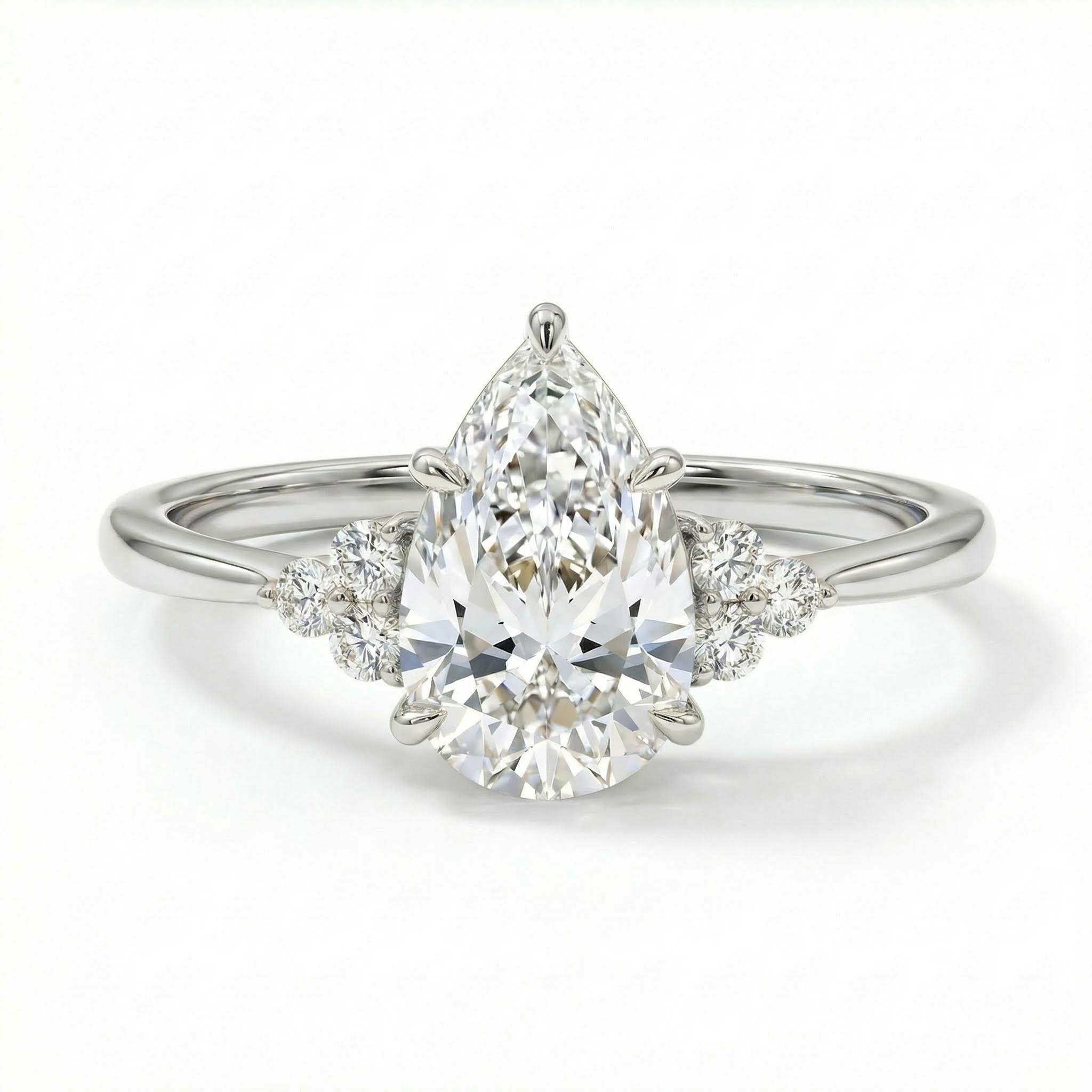 2.15CT Pear & Round Cut VVS Moissanite S925 Silver Engagement Ring 2.15CT Pear & Round Cut VVS Moissanite S925 Silver Engagement Ring