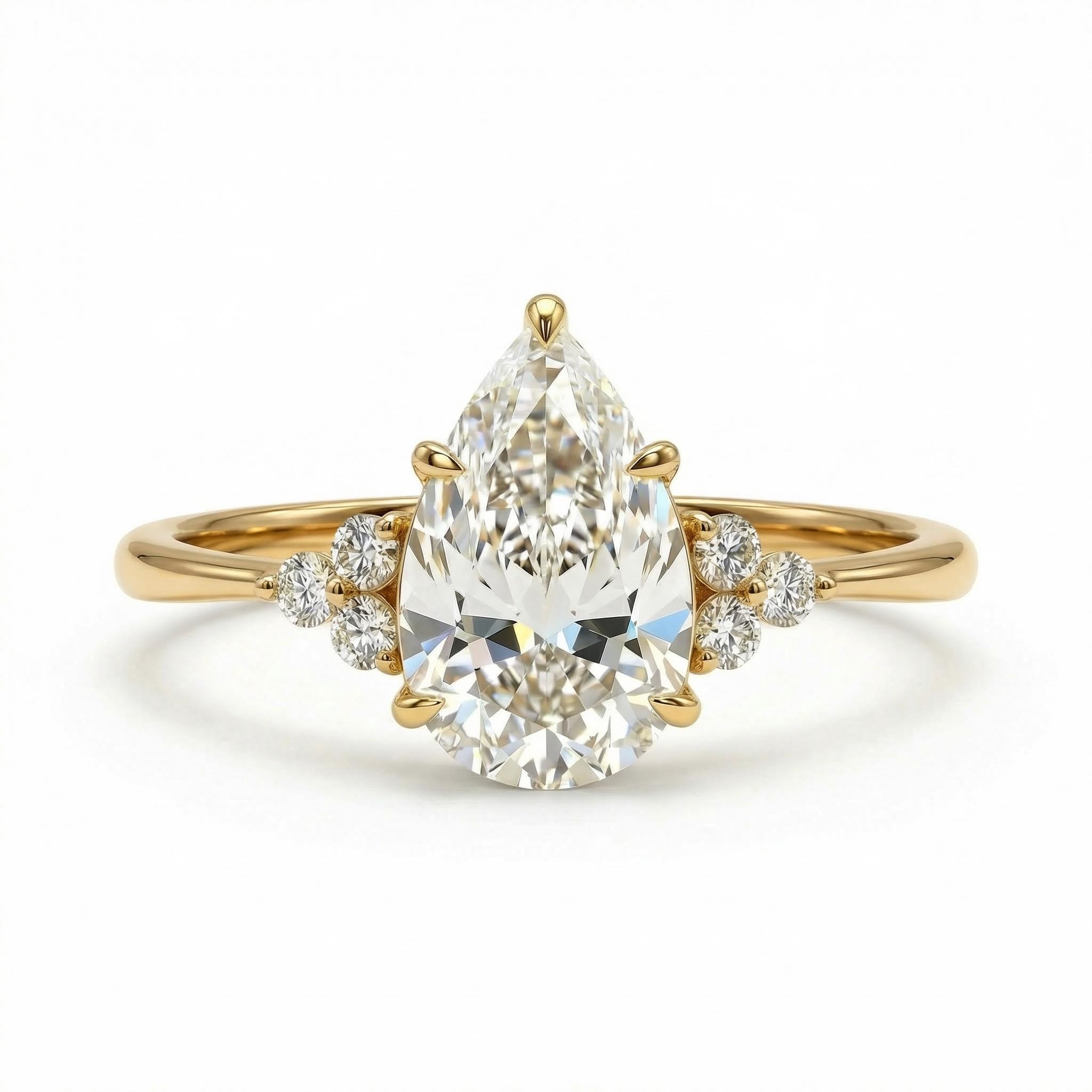 2.15CT Pear & Round Cut  VVS Moissanite S925 Silver Engagement Ring