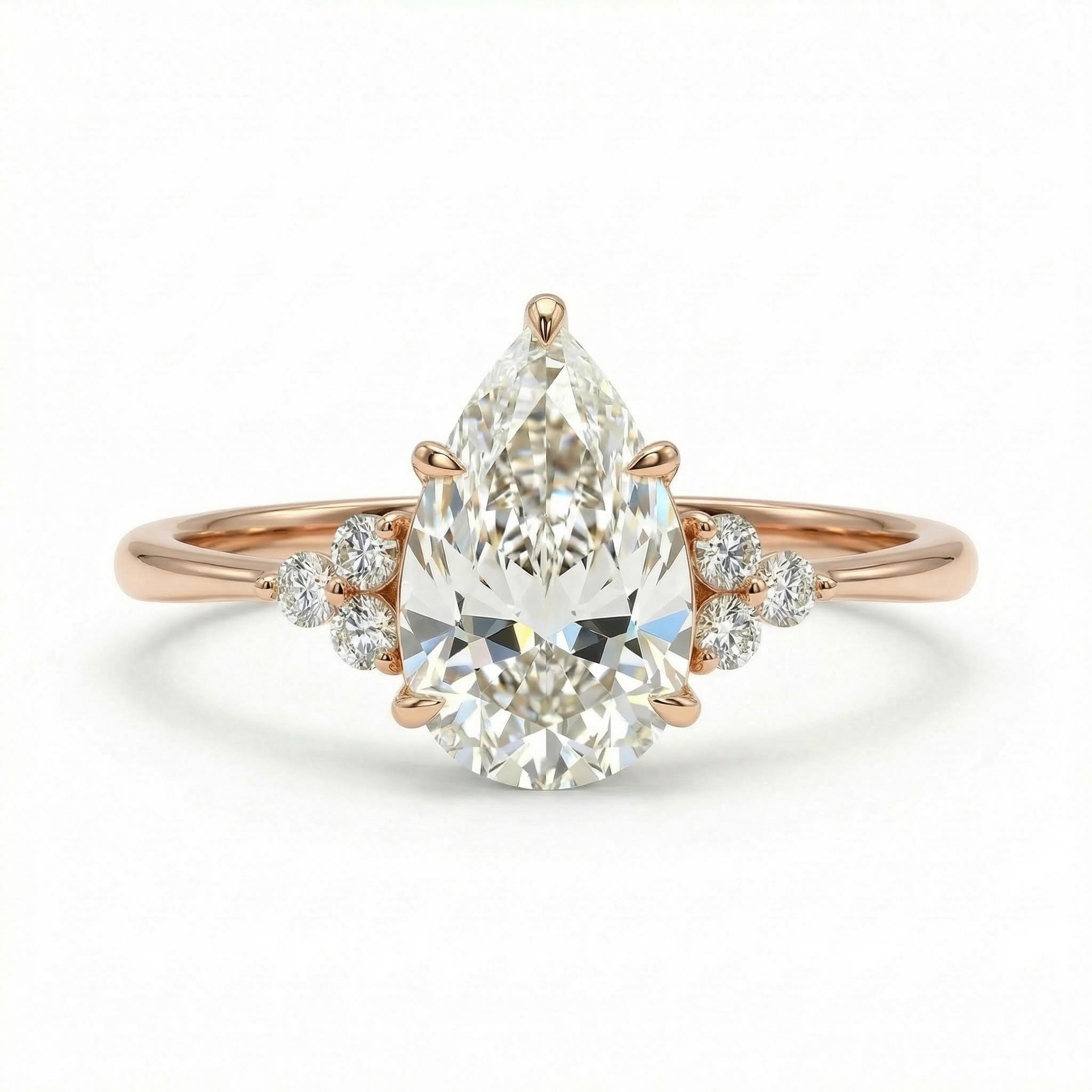 2.15CT Pear & Round Cut  VVS Moissanite S925 Silver Engagement Ring