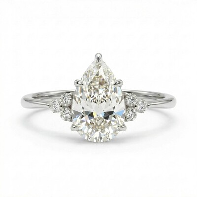 2.15CT Pear & Round Cut  VVS Moissanite S925 Silver Engagement Ring