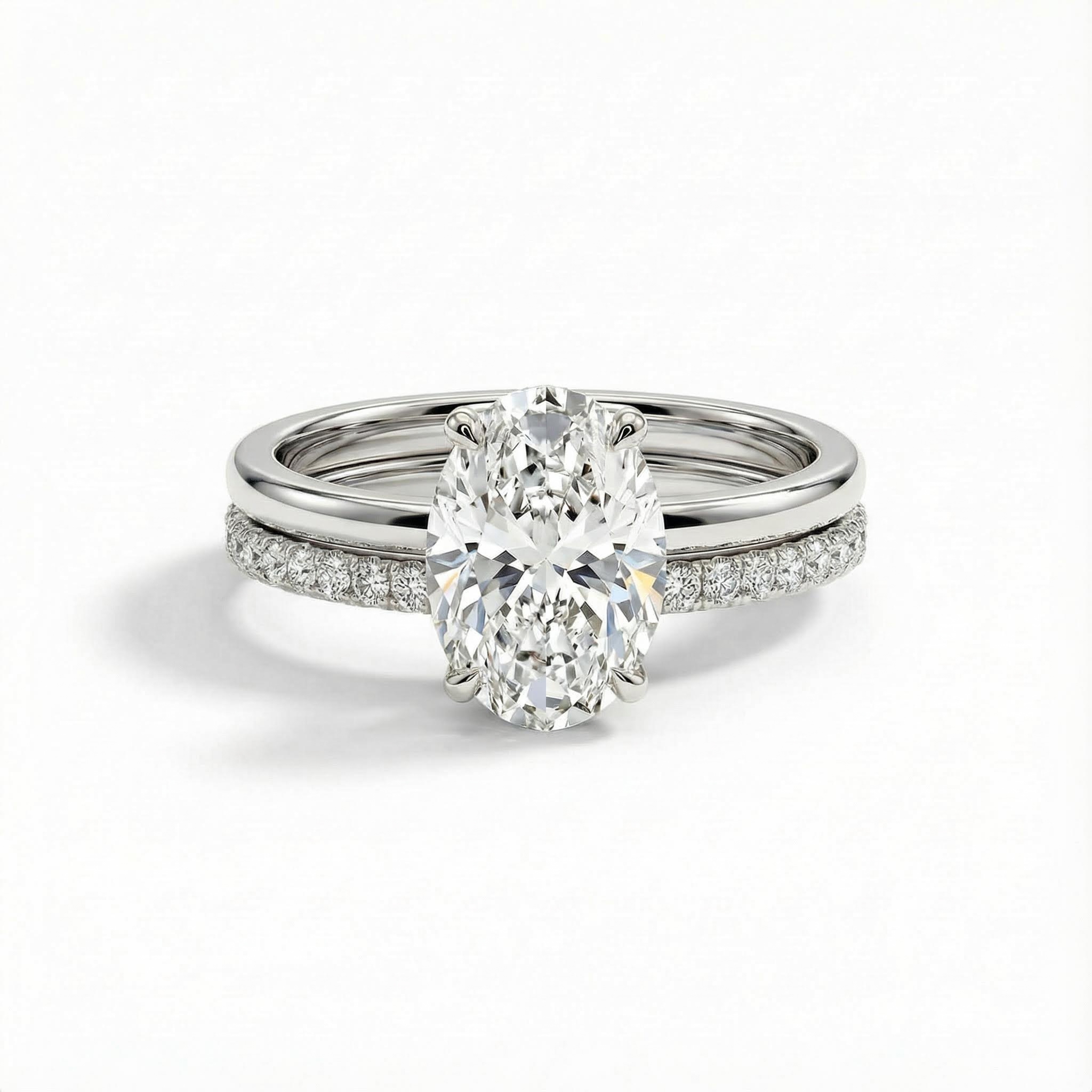 2.6CT Oval & Round Cut VVS Moissanite S925 Silver Engagement Ring Set 2.6CT Oval & Round Cut VVS Moissanite S925 Silver Engagement Ring Set