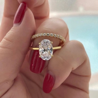 3.24CT Oval & Round Cut VVS Moissante S925 Silver Engagement Ring Set
