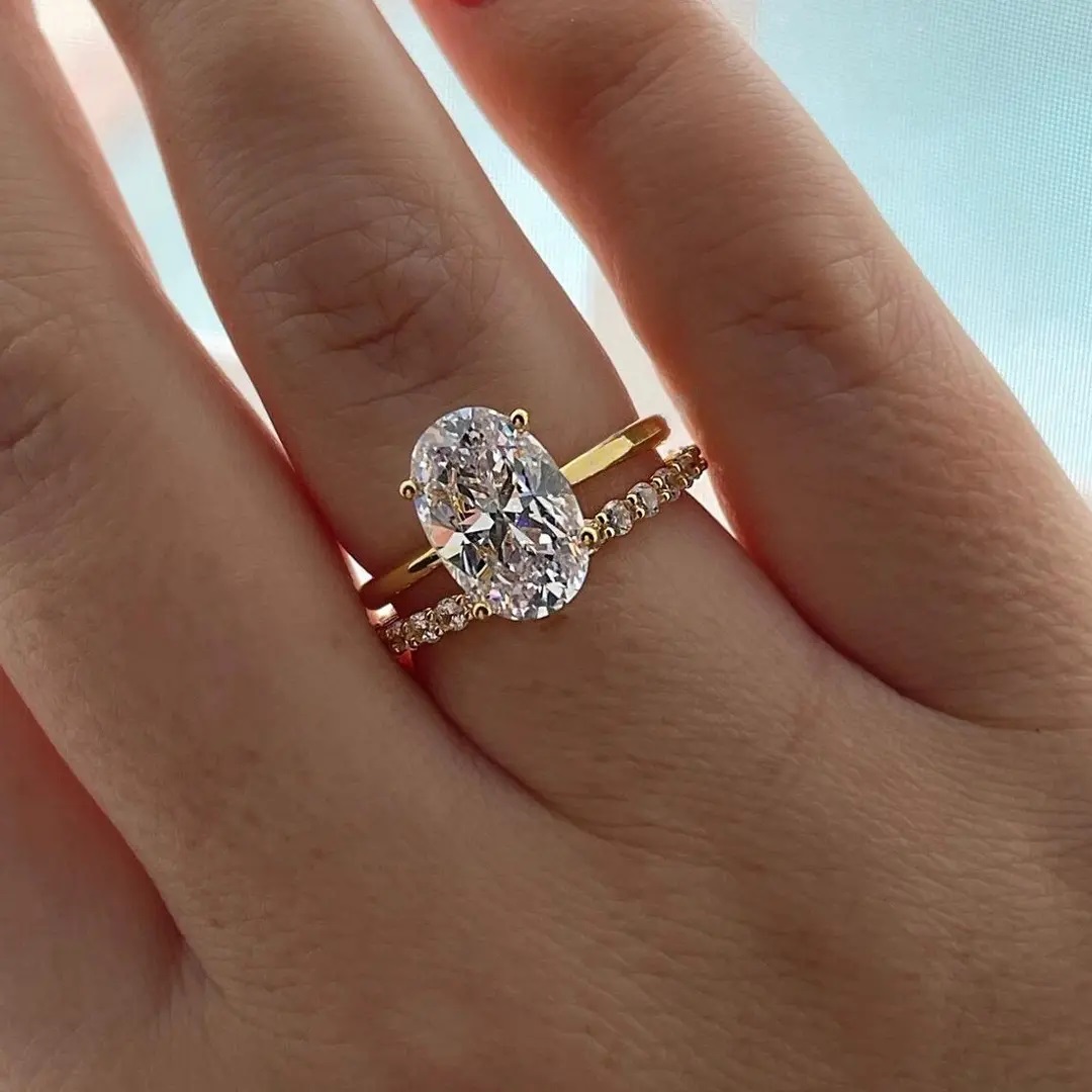 3.24CT Oval & Round Cut VVS Moissanite S925 Silver Engagement Ring Set