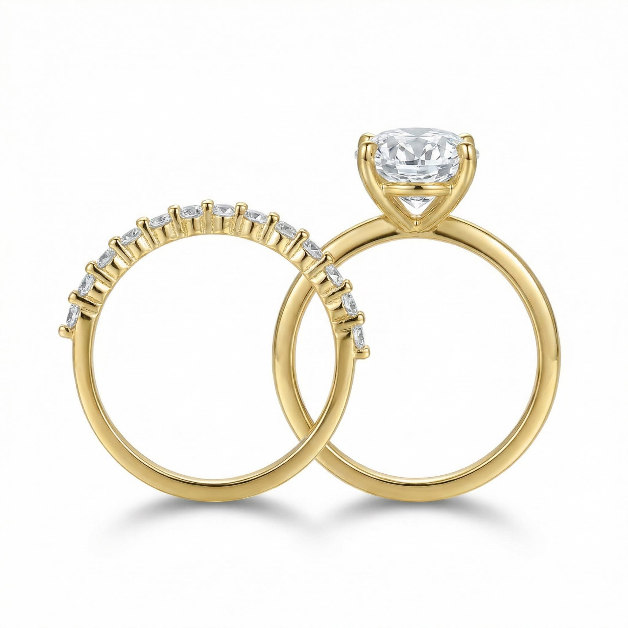 3.24CT Oval & Round Cut VVS Moissanite S925 Silver Engagement Ring Set