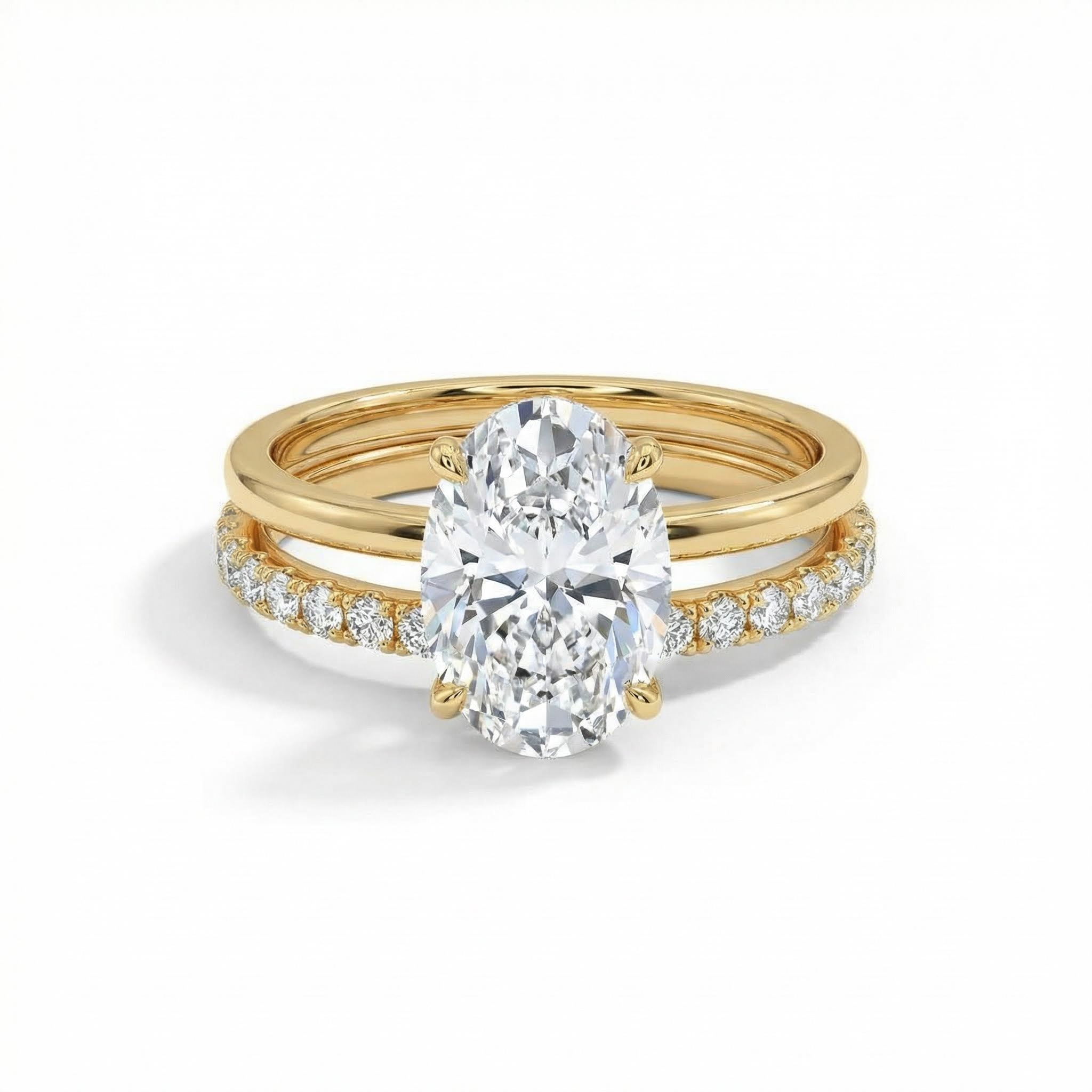 3.24CT Oval & Round Cut VVS Moissanite S925 Silver Engagement Ring Set