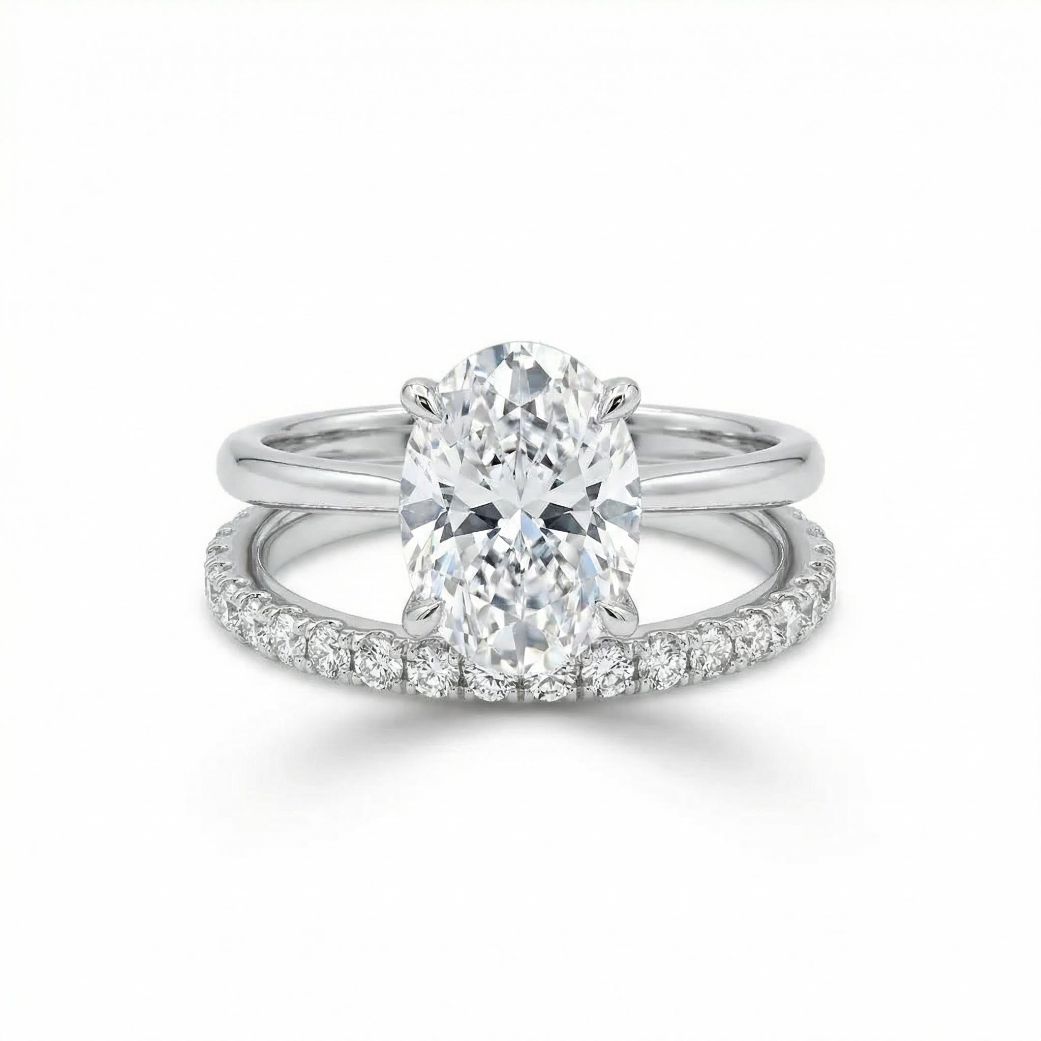 3.24CT Oval & Round Cut VVS Moissanite S925 Silver Engagement Ring Set