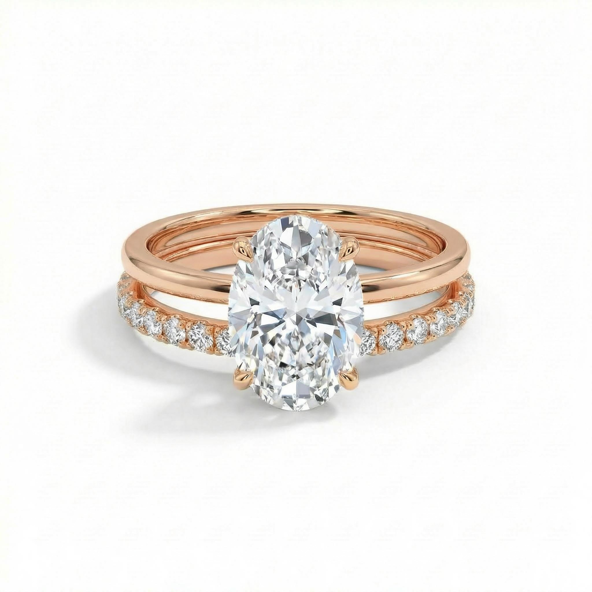 3.24CT Oval & Round Cut VVS Moissanite S925 Silver Engagement Ring Set