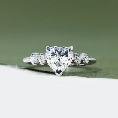 2.4CT Heart & Round Cut VVS Moissante S925 Silver Engagement Ring