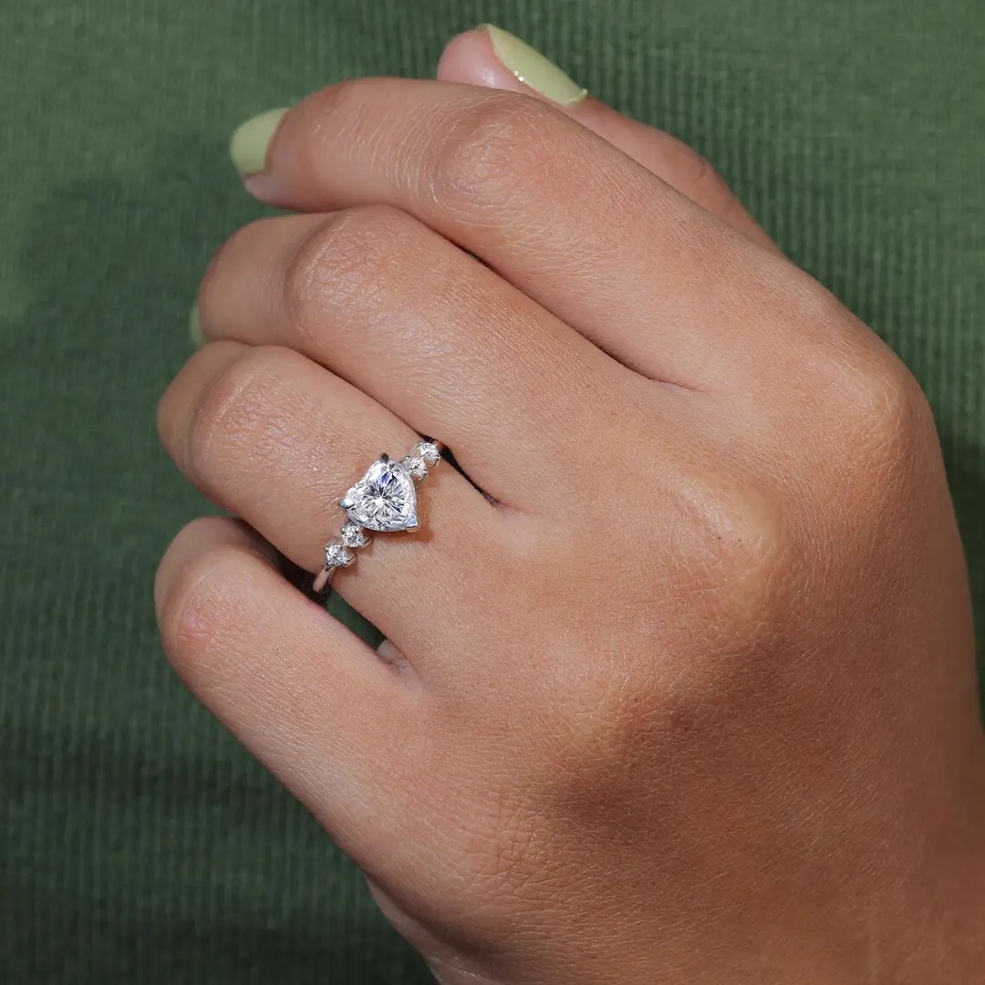 2.4CT Heart & Round Cut VVS Moissanite S925 Silver Engagement Ring