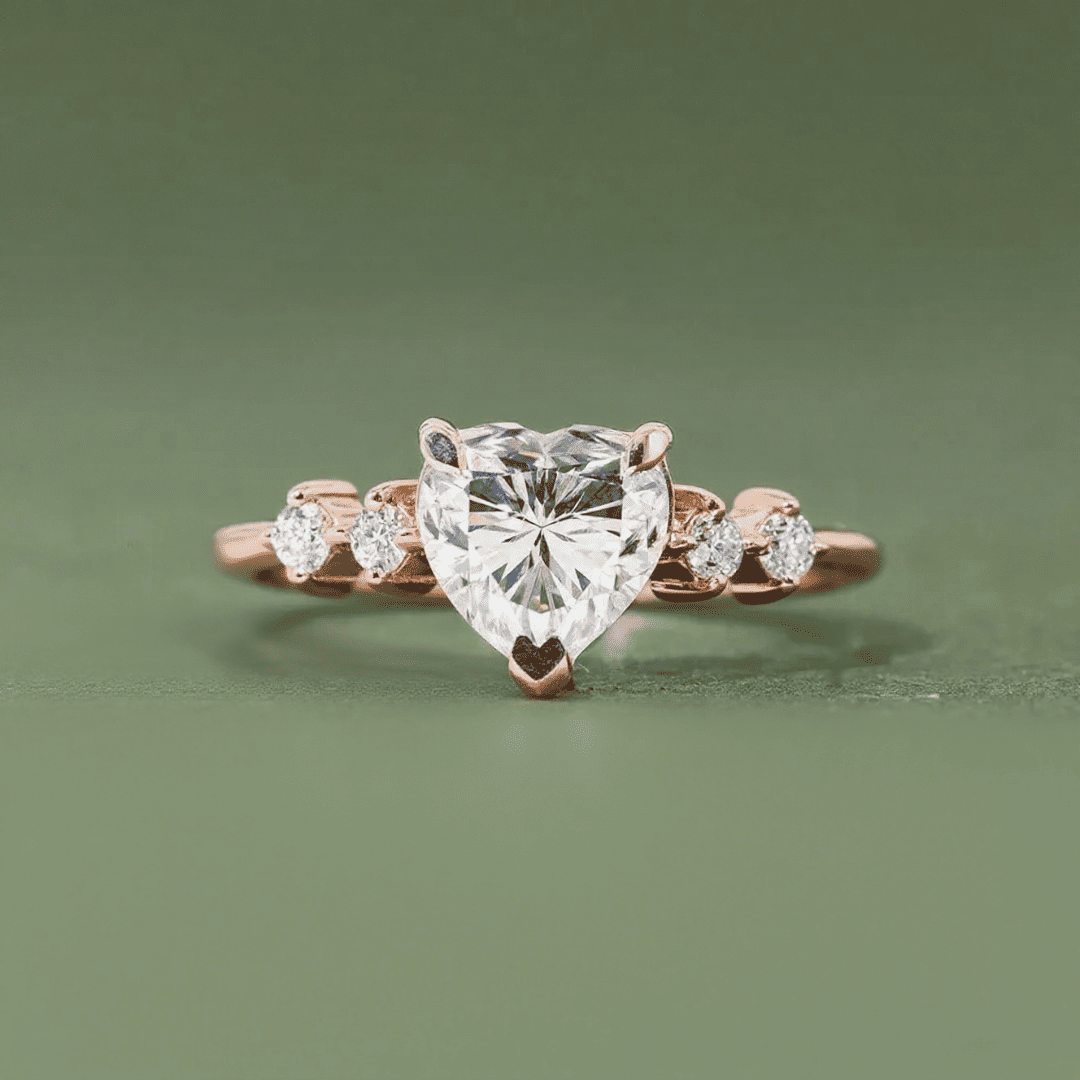 2.4CT Heart & Round Cut VVS Moissanite S925 Silver Engagement Ring