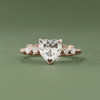 2.4CT Heart & Round Cut VVS Moissante S925 Silver Engagement Ring