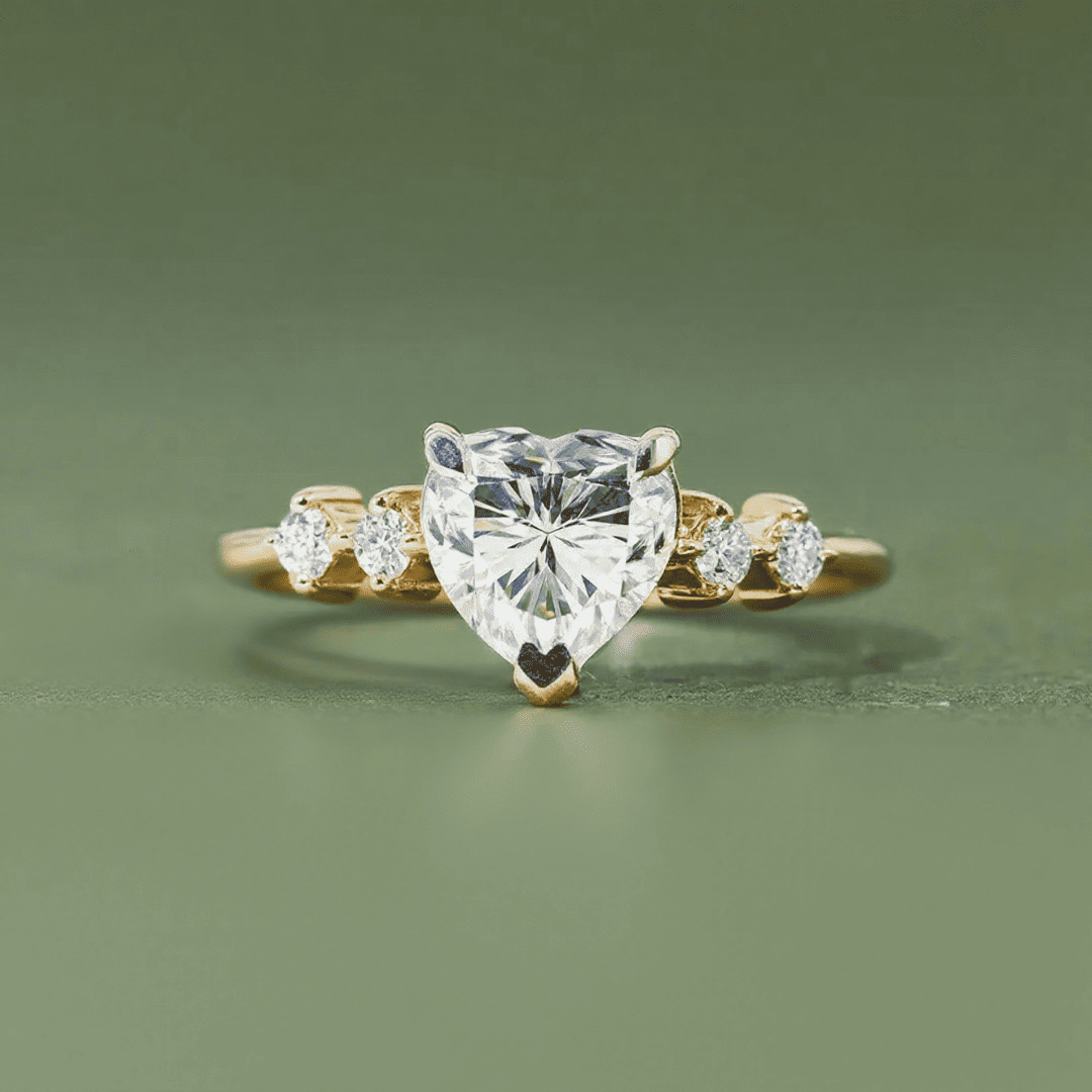 2.4CT Heart & Round Cut VVS Moissanite S925 Silver Engagement Ring