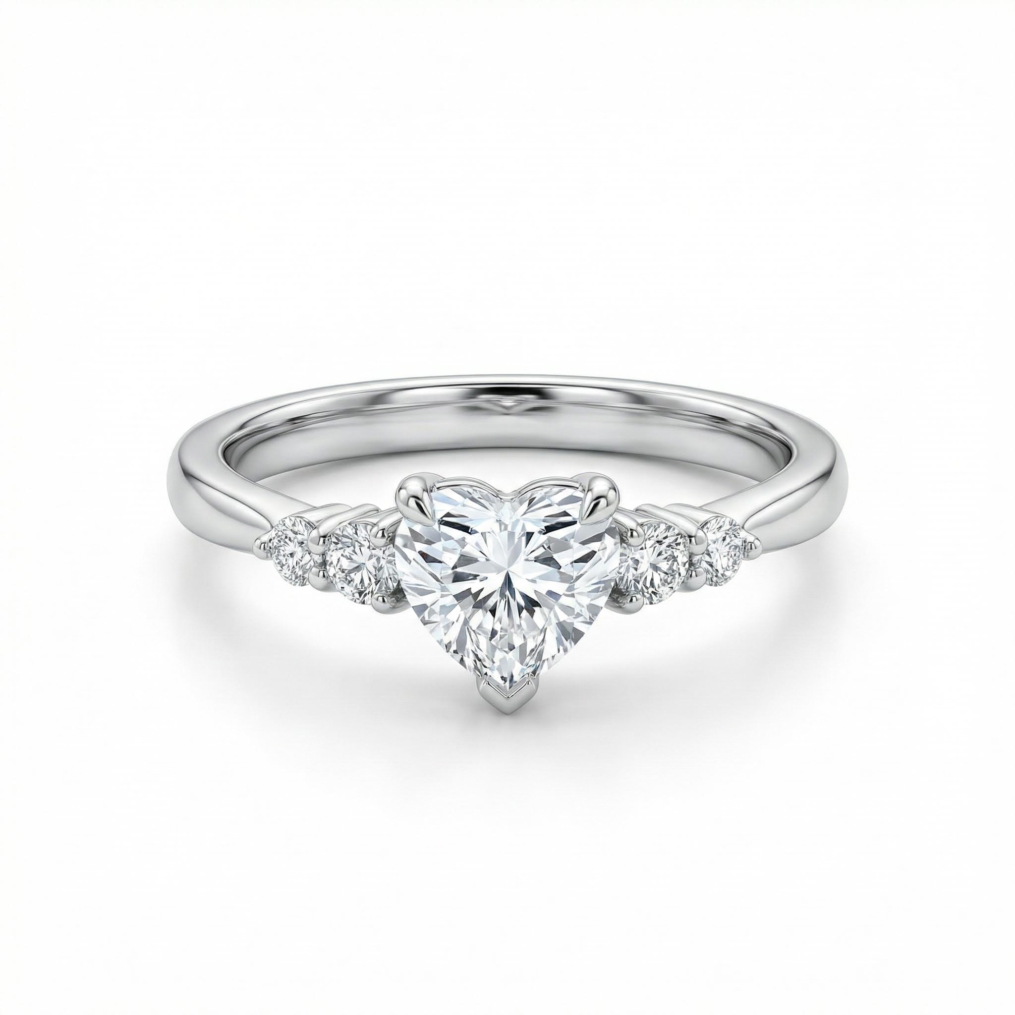 2.4CT Heart & Round Cut VVS Moissanite S925 Silver Engagement Ring