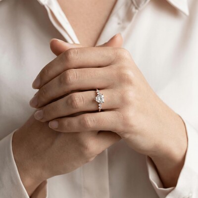 2.4CT Heart & Round Cut VVS Moissanite S925 Silver Engagement Ring