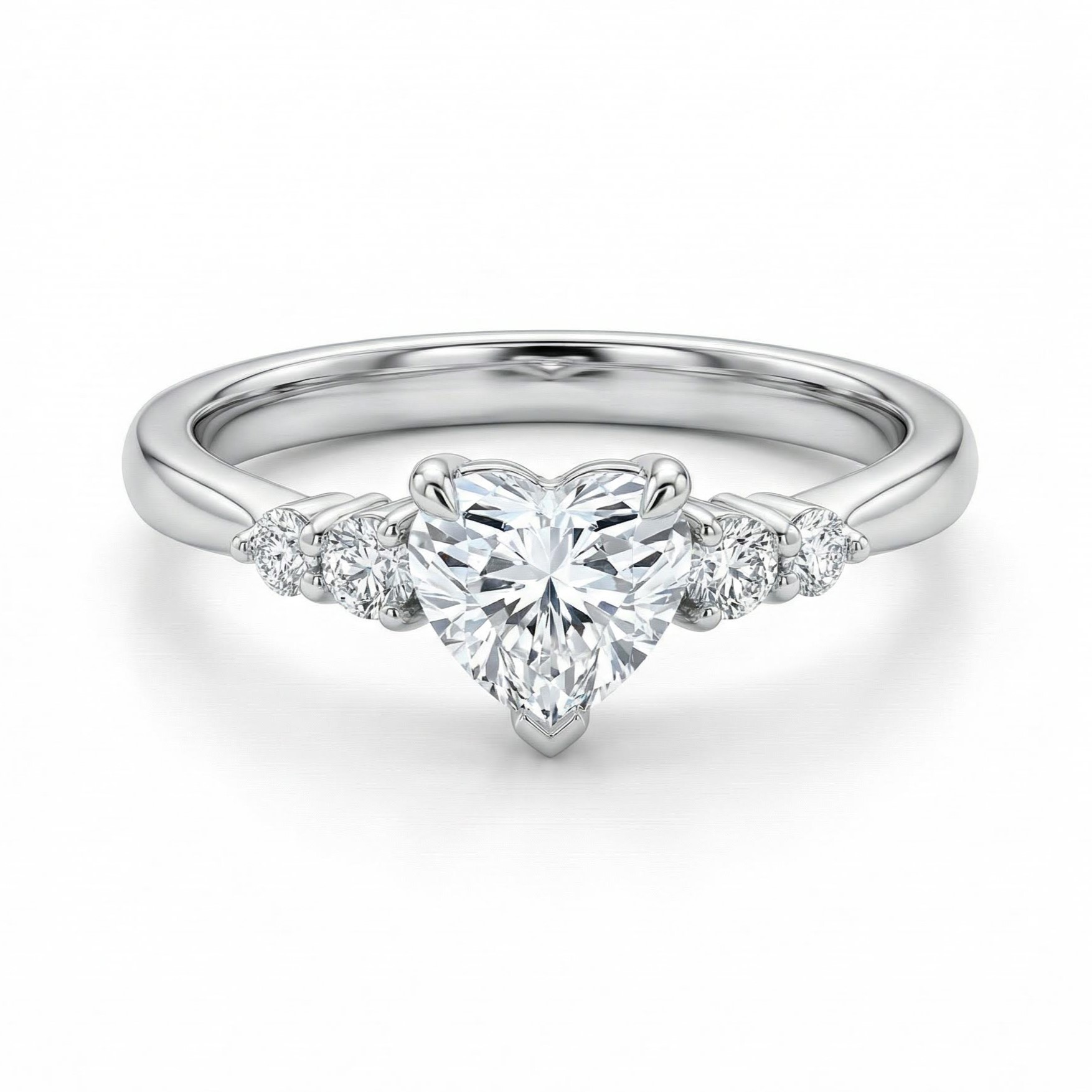 2.4CT Heart & Round Cut VVS Moissanite S925 Silver Engagement Ring