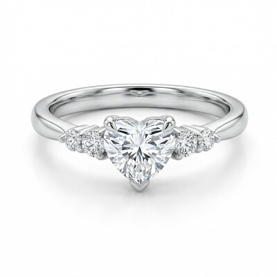 2.4CT Heart & Round Cut VVS Moissanite S925 Silver Engagement Ring