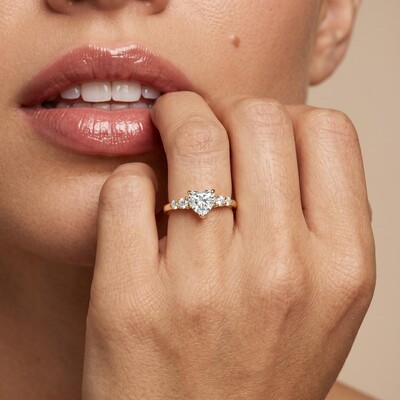 2.24CT Heart & Round Cut VVS Moissanite S925 Silver Engagement Ring