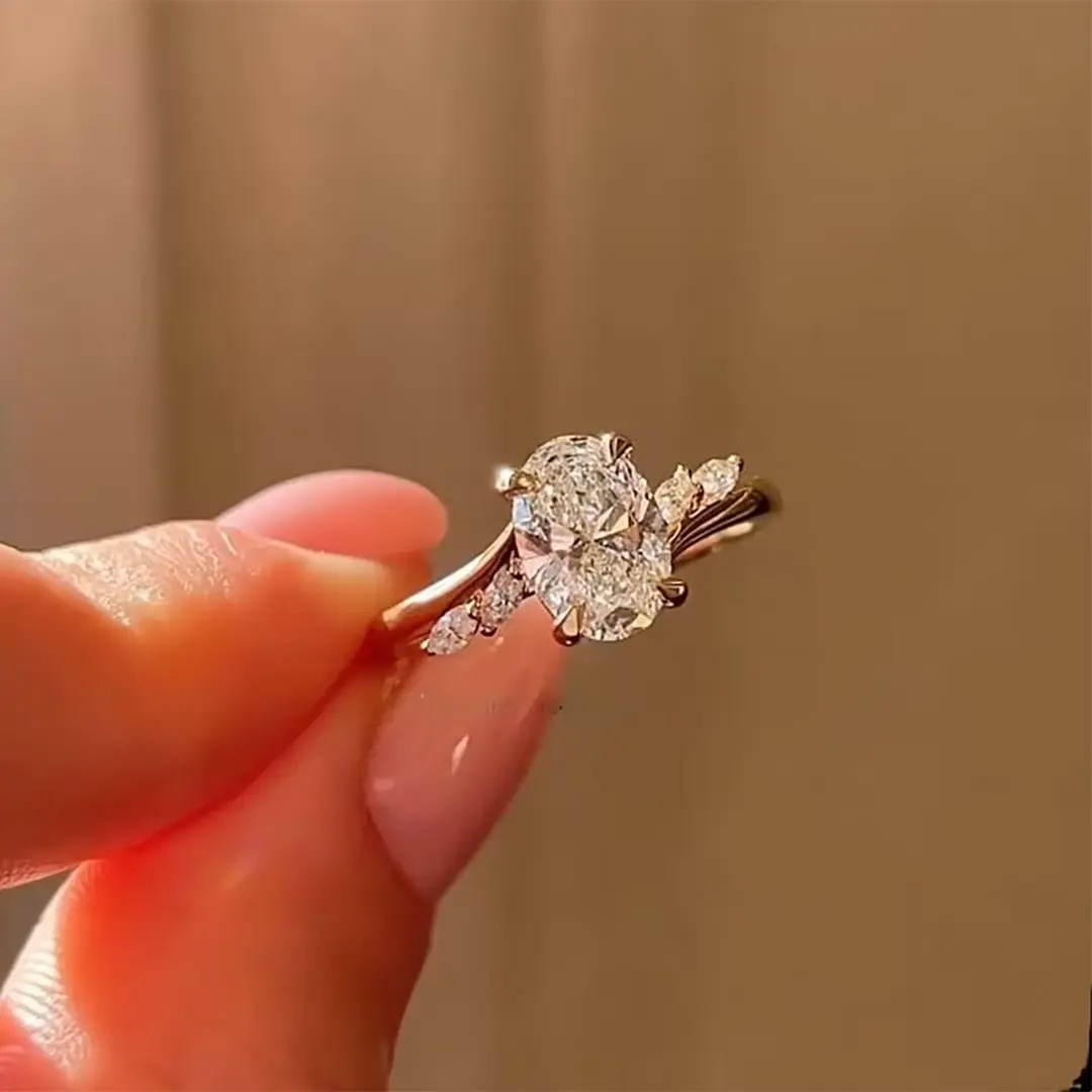 2.12CT Oval & Marquise Cut VVS Moissanite S925 Silver Engagement Ring