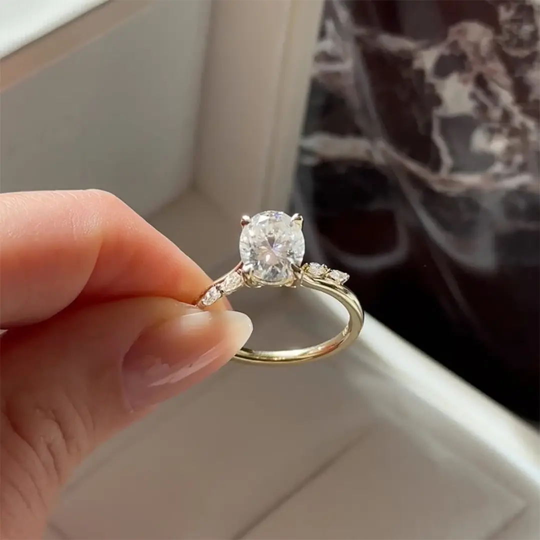 2.12CT Oval & Marquise Cut VVS Moissanite S925 Silver Engagement Ring