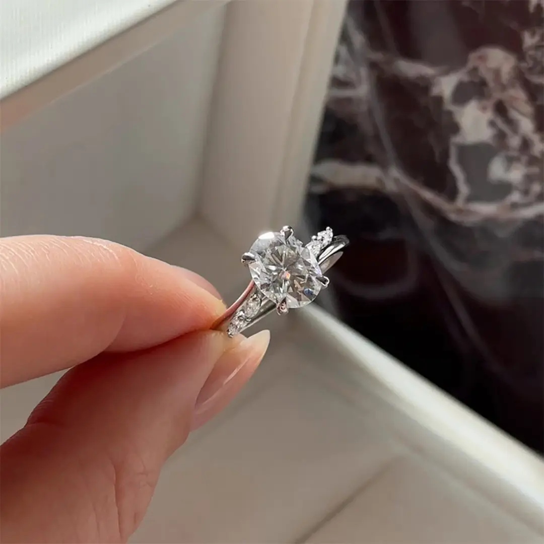 2.12CT Oval & Marquise Cut VVS Moissanite S925 Silver Engagement Ring