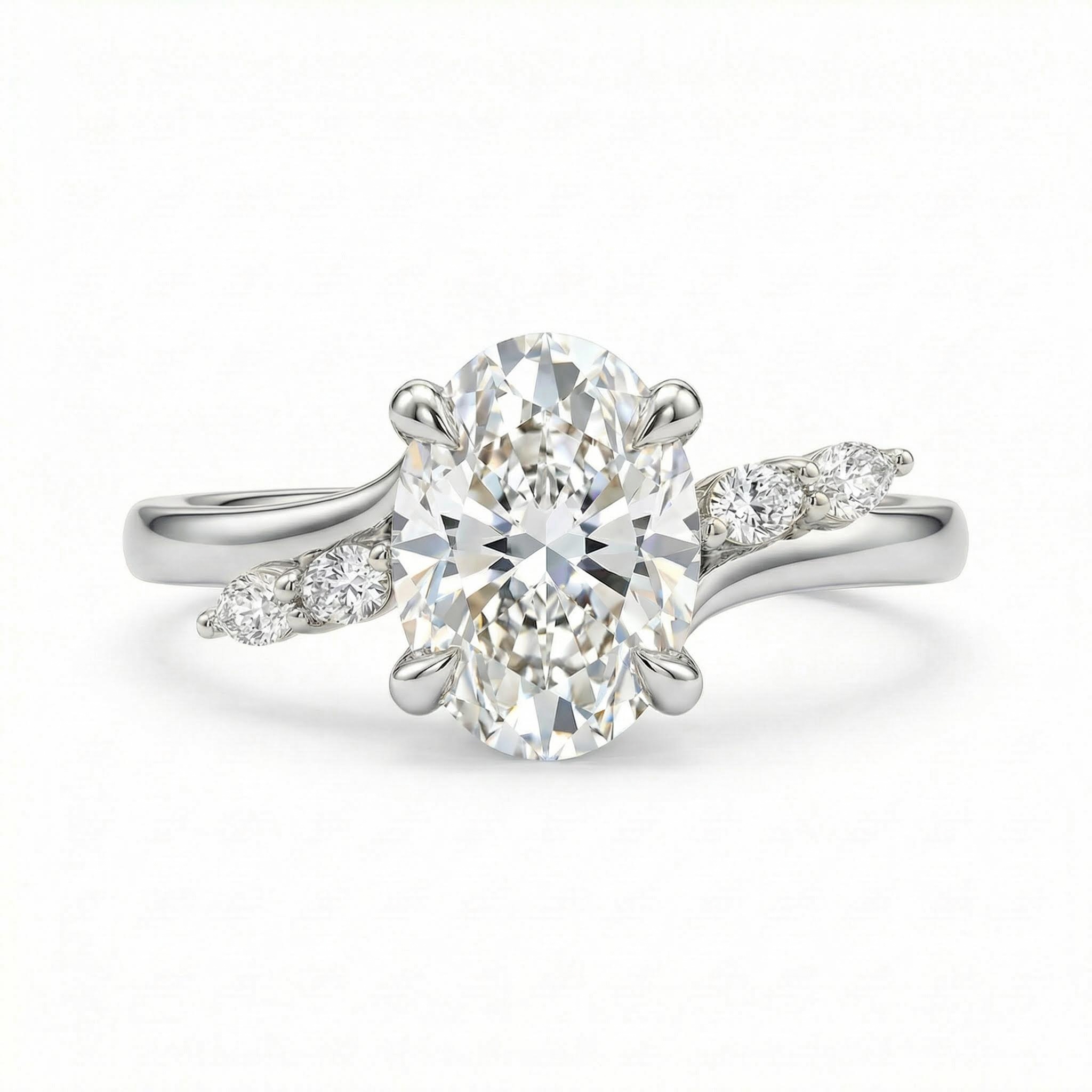 2.12CT Oval & Marquise Cut VVS Moissanite S925 Silver Engagement Ring