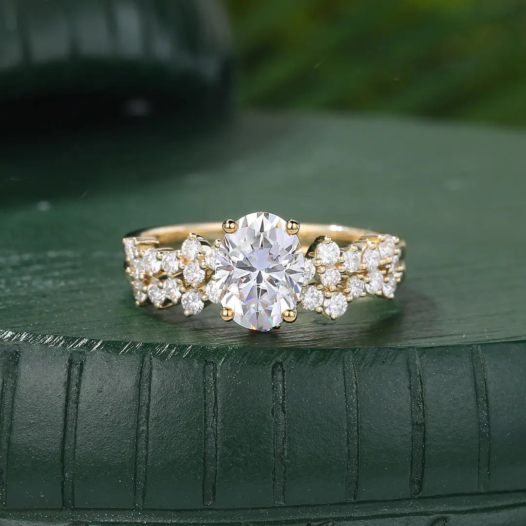 2.66CT Oval & Round Cut VVS Moissanite S925 Silver Engagement Ring Set