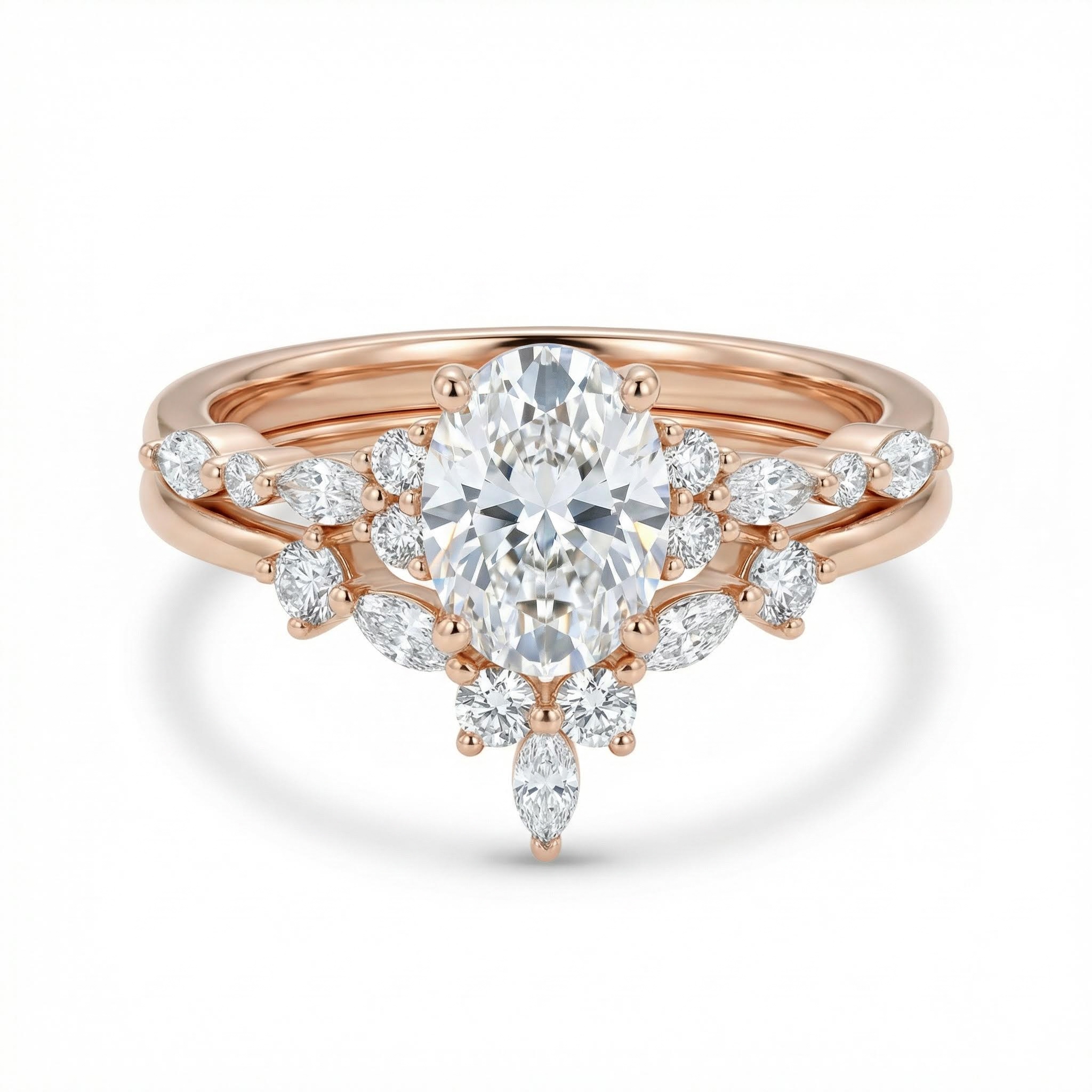 3.07CT Oval & Round Cut VVS Moissanite S925 Silver Engagement Ring Set