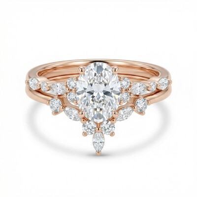 3.07CT Oval & Round Cut VVS Moissanite S925 Silver Engagement Ring Set