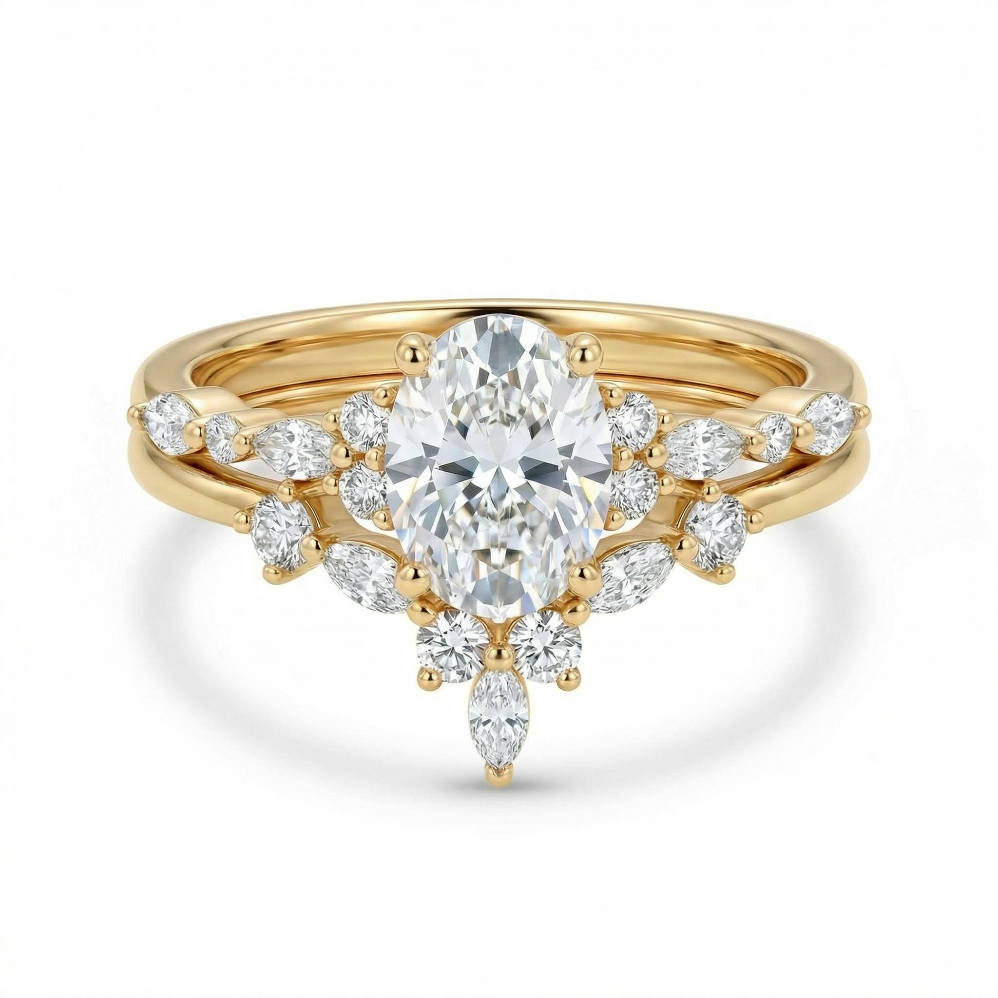 3.07CT Oval & Round Cut VVS Moissanite S925 Silver Engagement Ring Set