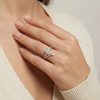 3.07CT Oval & Round Cut VVS Moissanite S925 Silver Engagement Ring Set