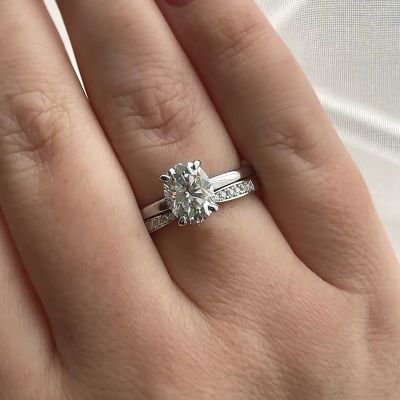 2.2CT Oval & Round Cut VVS Moissante S925 Silver Engagement Ring Set