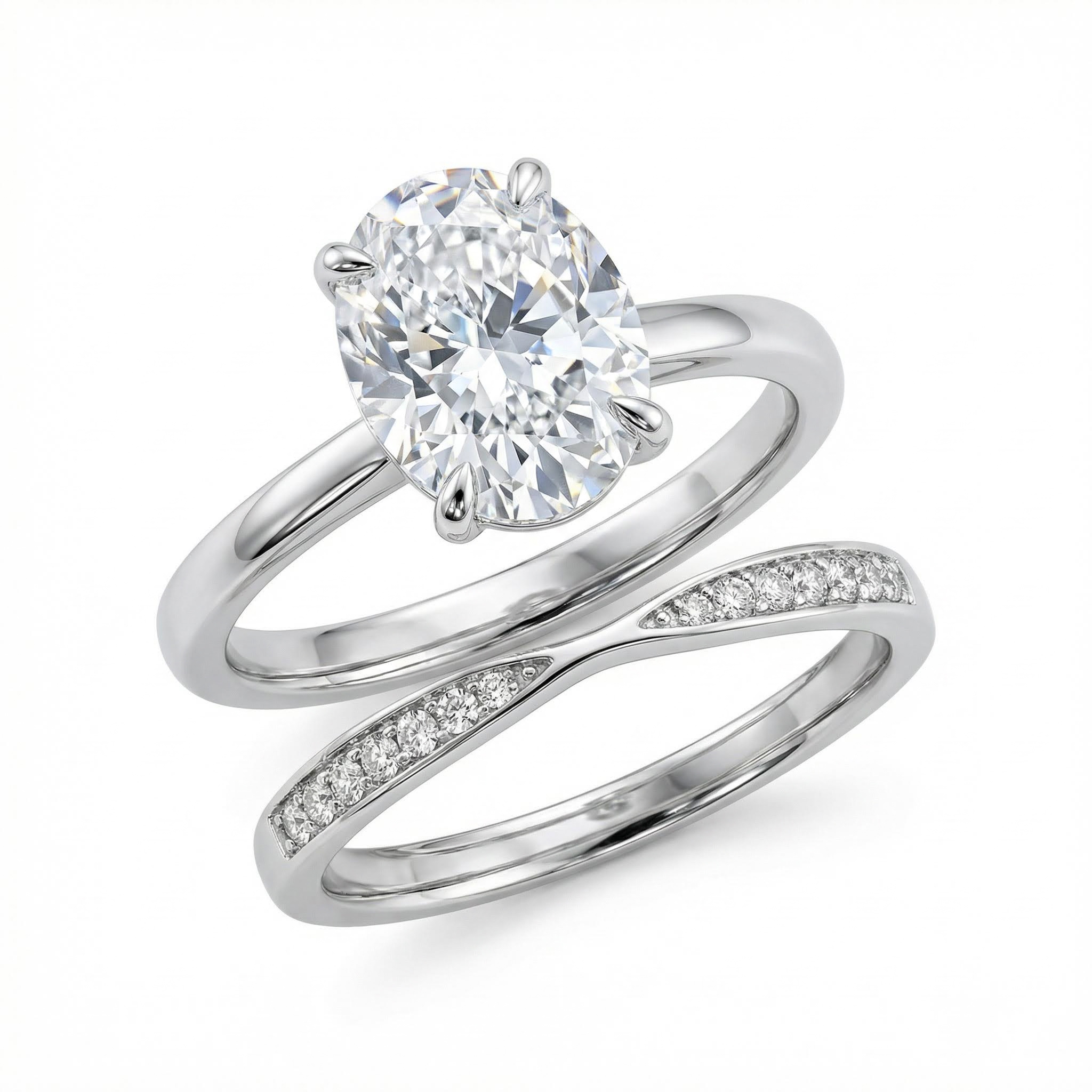 2.2CT Oval & Round Cut VVS Moissanite S925 Silver Engagement Ring Set