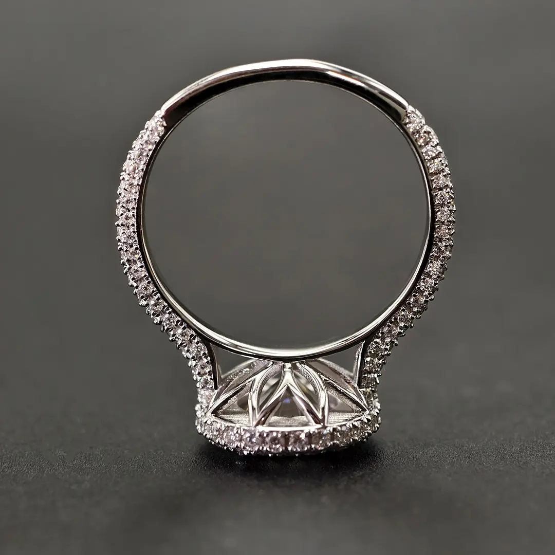 2.82CT Round Cut VVS Moissanite S925 Silver Halo Engagement Ring With Paved Setting