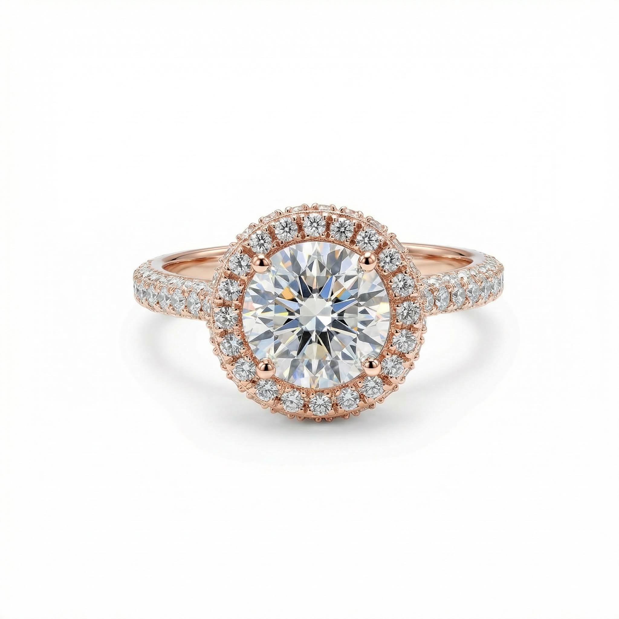 2.82CT Round Cut VVS Moissanite S925 Silver Halo Engagement Ring With Paved Setting