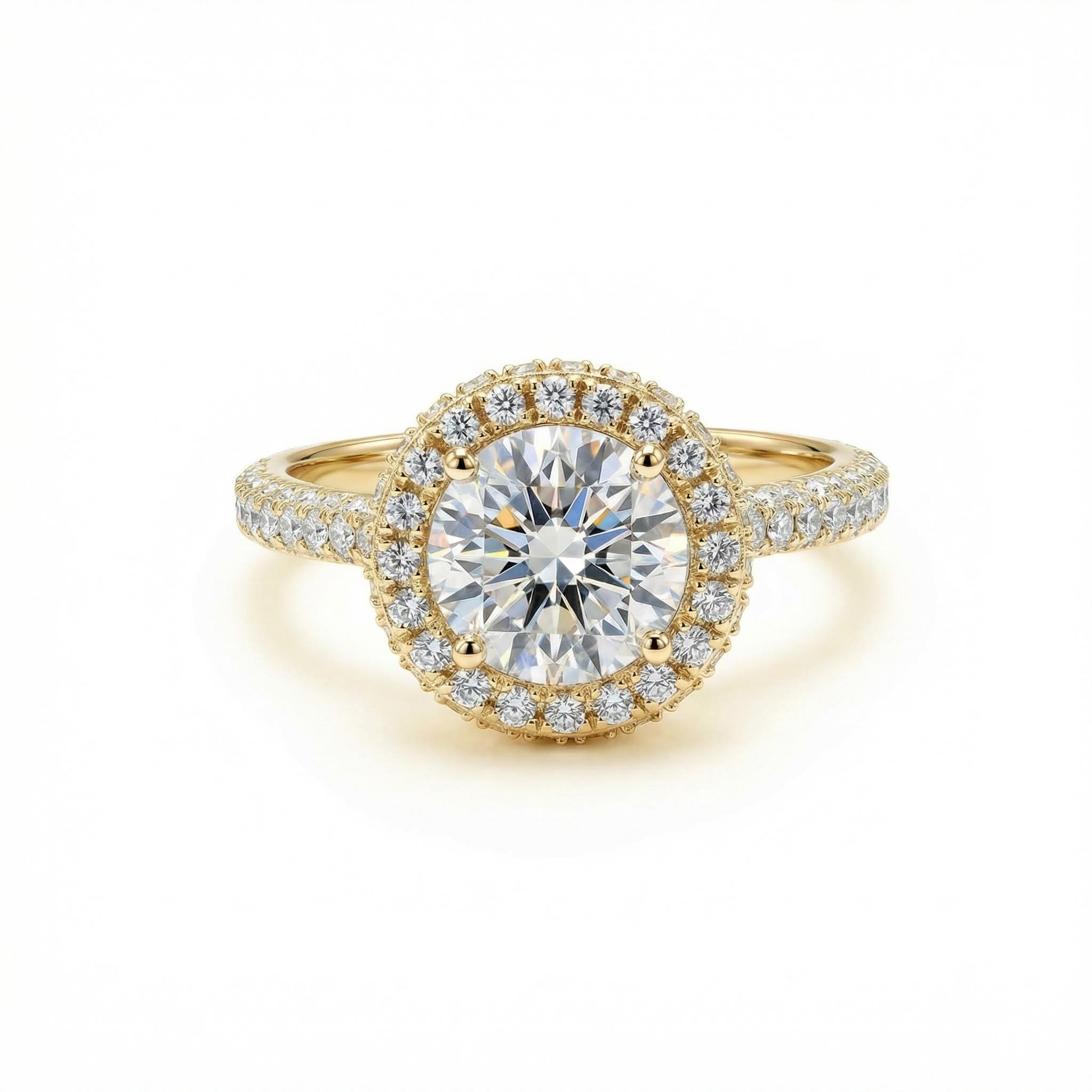 2.82CT Round Cut VVS Moissanite S925 Silver Halo Engagement Ring With Paved Setting