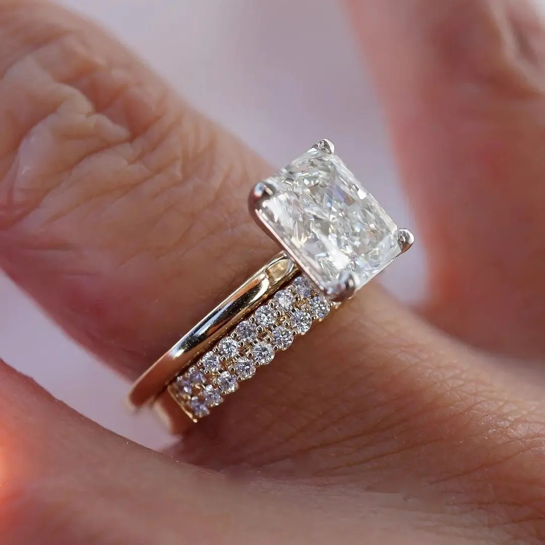 3.07CT Radiant Cut VVS Moissanite S925 Silver Engagement Ring Set