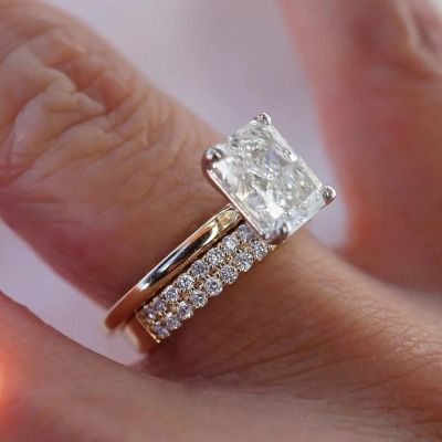 3.07CT Radiant Cut VVS Moissante S925 Silver Engagement Ring Set