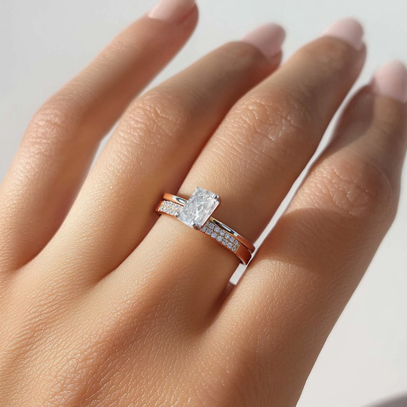 3.07CT Radiant Cut VVS Moissanite S925 Silver Engagement Ring Set