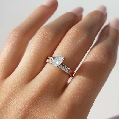 3.07CT Radiant Cut VVS Moissante S925 Silver Engagement Ring Set