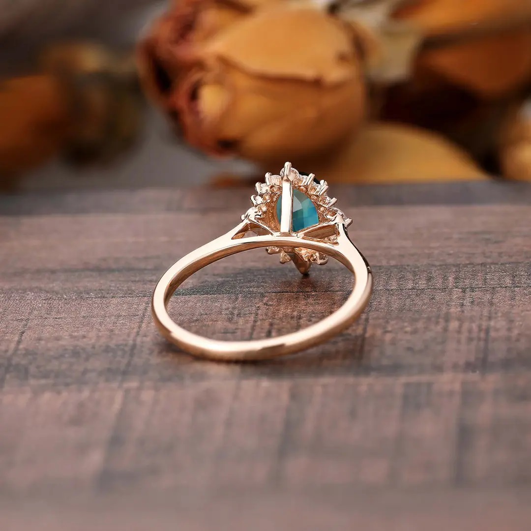 2.314CT Green Oval & Round Cut Gemstones Engagement Ring