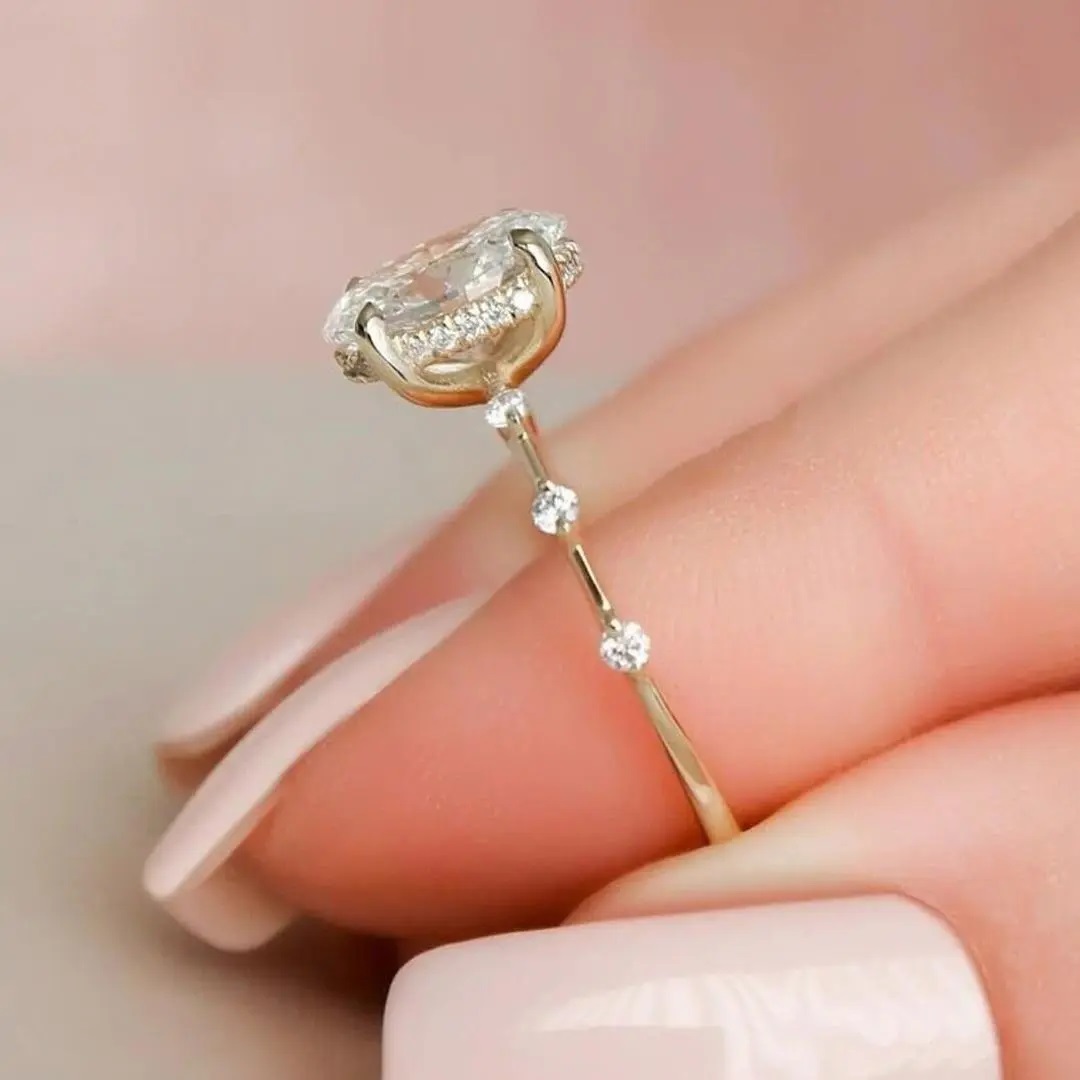 2.5CT Oval Cut VVS Moissanite S925 Silver Halo Engagement Ring