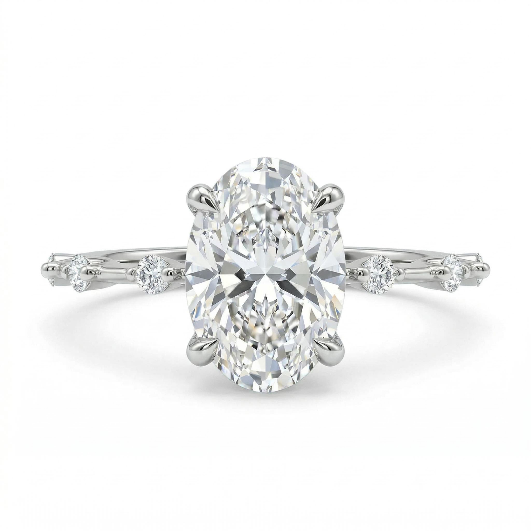 2.5CT Oval Cut VVS Moissanite S925 Silver Halo Engagement Ring